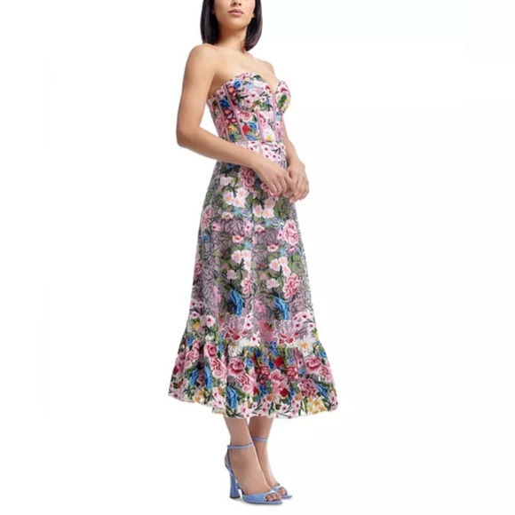 NEW Dress the Population Carina Embroidered Strapless Dress M/8-10 Blush Multi - Picture 4 of 15